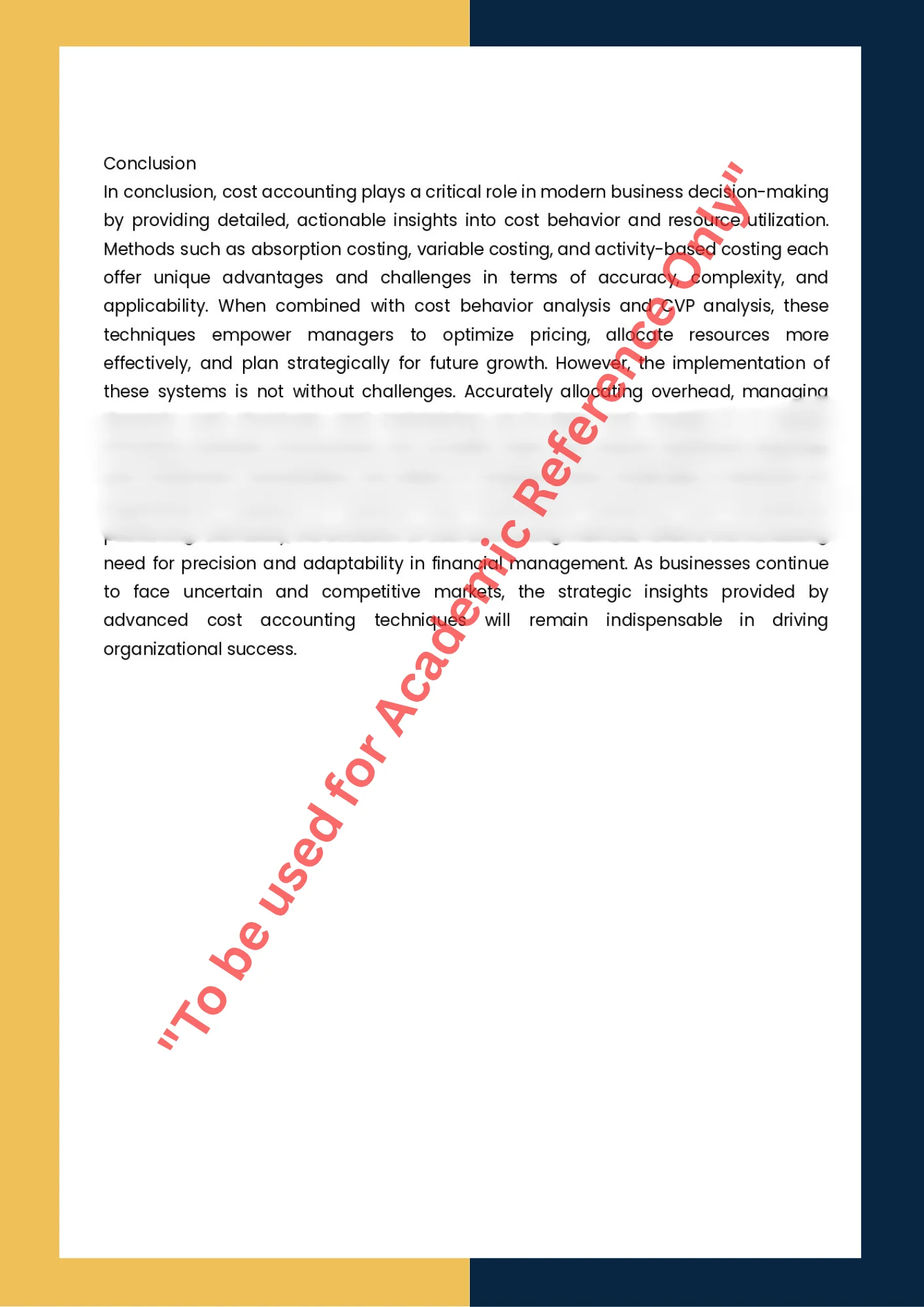 Assignment Sample Of Subject  ACCT 303- Cost Accounting 5
